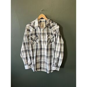 COASTAL Western Rodeo Cowboy Pearl Snap Plaid Long Sleeve Men Shirt 2XL Vintage